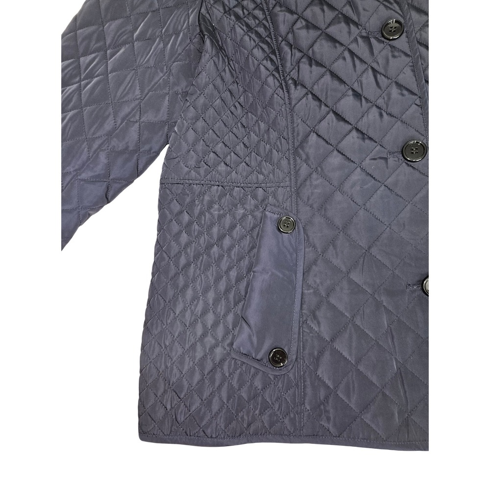 Liz Claiborne Women's Navy Blue Quilted Jacket Plaid Trim Button Front Coat XL - Picture 8 of 13
